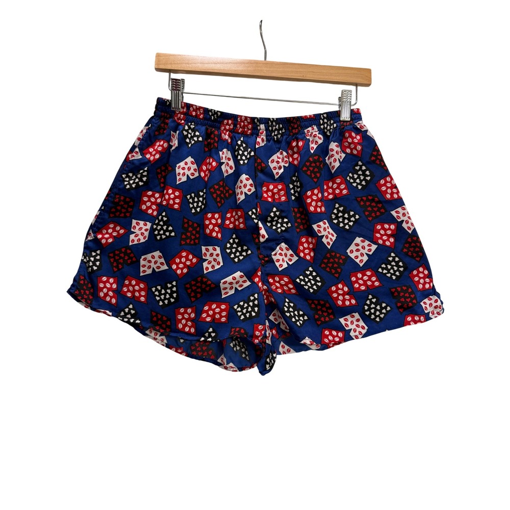 Max Deco Silk Boxer Shorts Blue 100% Heart Lip Print Valentines Sz Large READ!!!